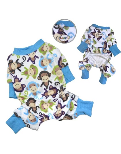 Blue - Ultra Soft Plush Minky Monkey Pajamas - L