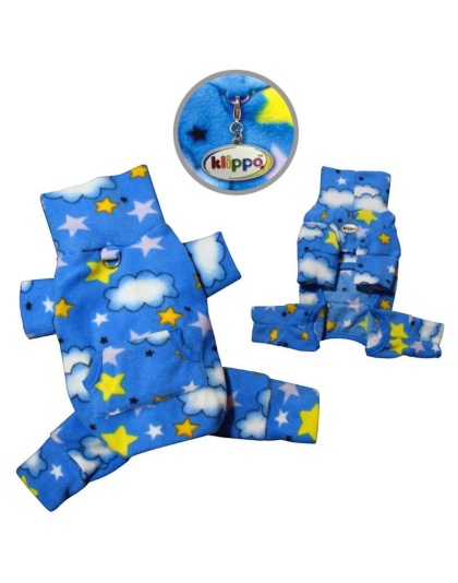 Blue - Stars and Clouds Fleece Turtleneck Pajamas - XS