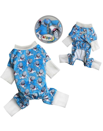 Blue - Ultra Soft Plush Minky Silly Sharks Pajamas - L