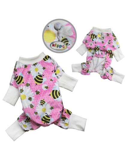 Pink - Ultra Soft Plush Minky Bumblebee & Flower Pajamas - L