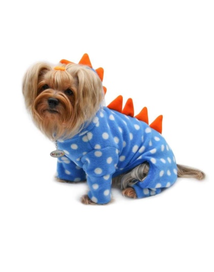 Blue - Polka Dots DINO Fleece Hooded Bodysuit/Pajamas - M