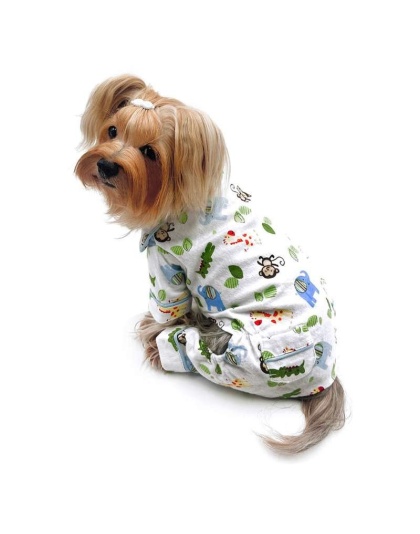 White - Zoo Animals Flannel Pajamas with 2 Pockets - L