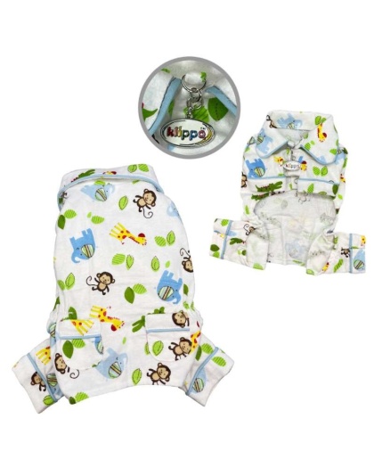 White - Zoo Animals Flannel Pajamas with 2 Pockets - L