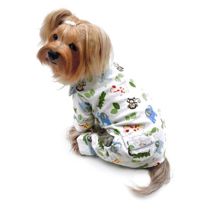 White - Zoo Animals Flannel Pajamas with 2 Pockets - M