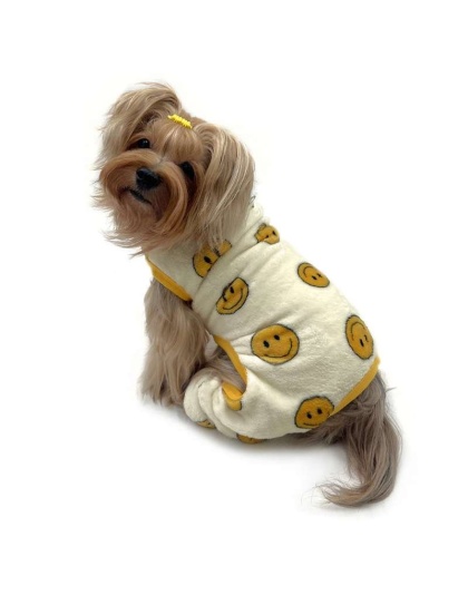 Yellow - Ultra Plush Happy Face Front Sleeveless Pajamas - S