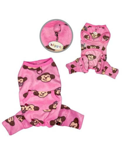 Pink - Silly Monkey Front Sleeveless Fleec Pajamas - XS