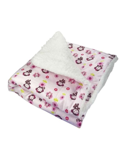 Pink - Girly Monkey Flannel/Plush Blanket - 30" x 20"