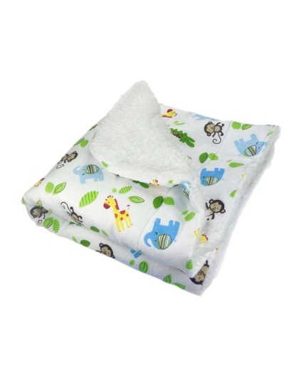 White - Zoo Animals Flannel/Plush Blanket - 30" x 20"