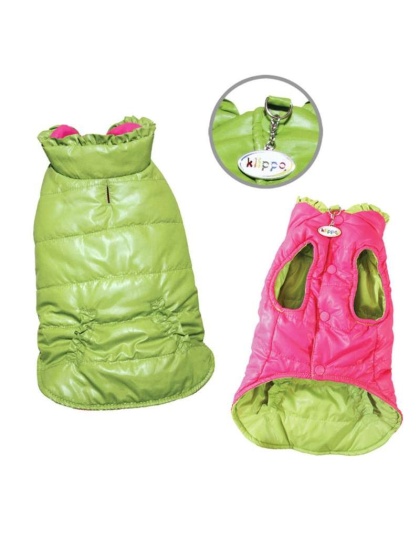 Lime/Pink - Reversible Parka Vest with Ruffle Trims - XS