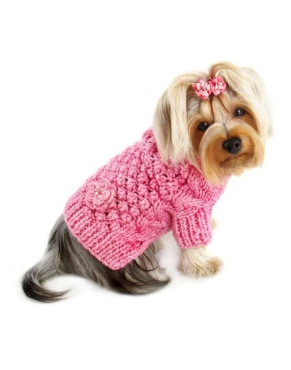 Pink - Pink Bobble Stitch Turtleneck Hand Knitted Sweater - L