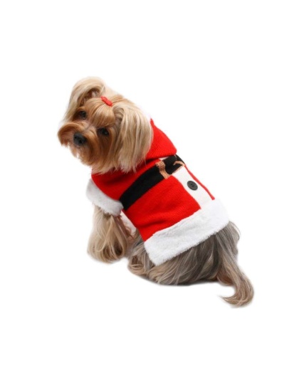 Red - Santa Hooded Sweater with Soft Fur Trims - L