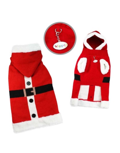 Red - Santa Hooded Sweater with Soft Fur Trims - L