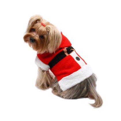 Red - Santa Hooded Sweater with Soft Fur Trims - S