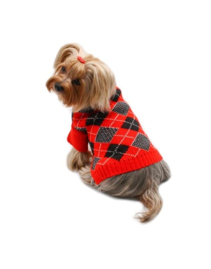 Red - Argyle Turtleneck Sweater in Red/Black/White - XS