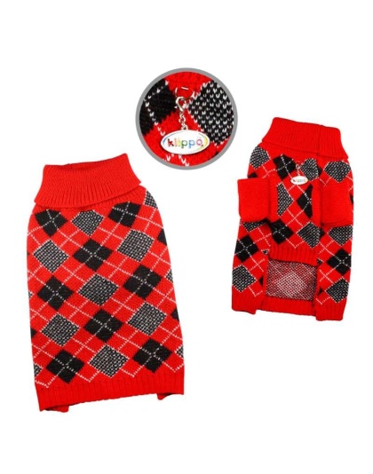 Red - Argyle Turtleneck Sweater in Red/Black/White - XS