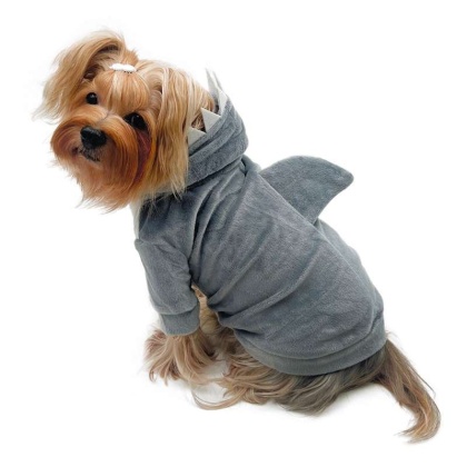 Gray - Ultra Plush Shark Hoodie with Fin & Teeth - S