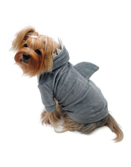 Gray - Ultra Plush Shark Hoodie with Fin & Teeth - S