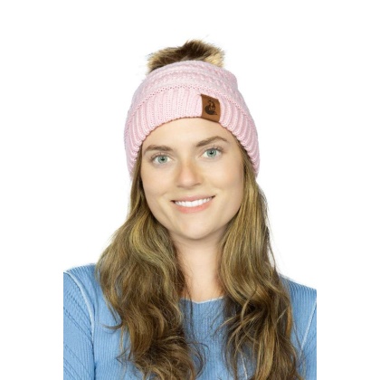 Dianthus Pink Ribbed Beanie with Pom