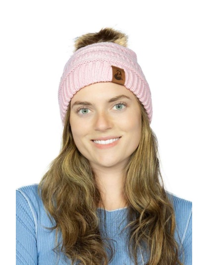 Dianthus Pink Ribbed Beanie with Pom