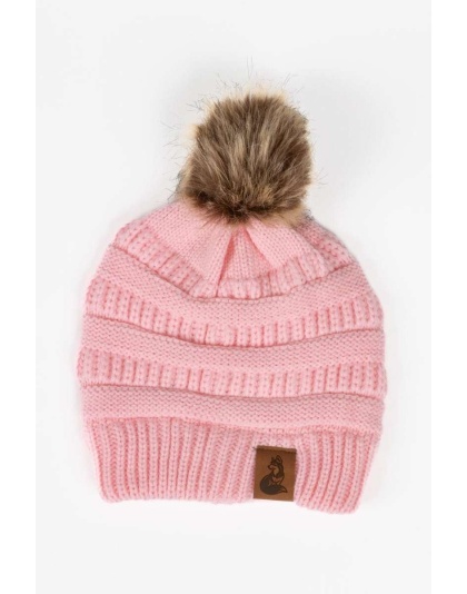 Dianthus Pink Ribbed Beanie with Pom