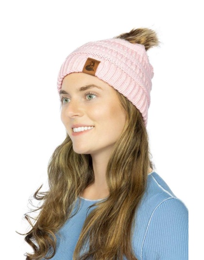 Dianthus Pink Ribbed Beanie with Pom