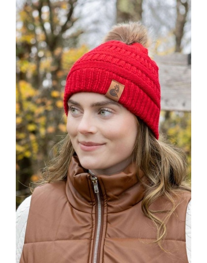 Scarlet Ribbed Beanie with Pom