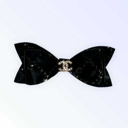 Black - Quilted CC Leather Hair Bows