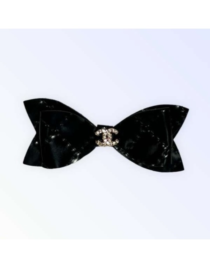 Black - Quilted CC Leather Hair Bows