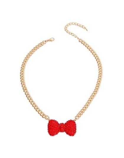 Red Bow Pendant Necklace - Medium