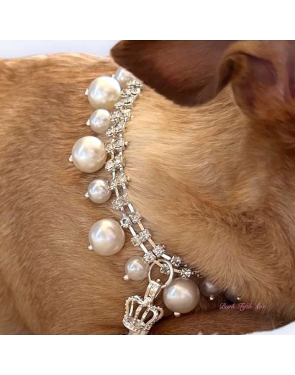 Rhinestone & Pearl Crown Necklace - 10"