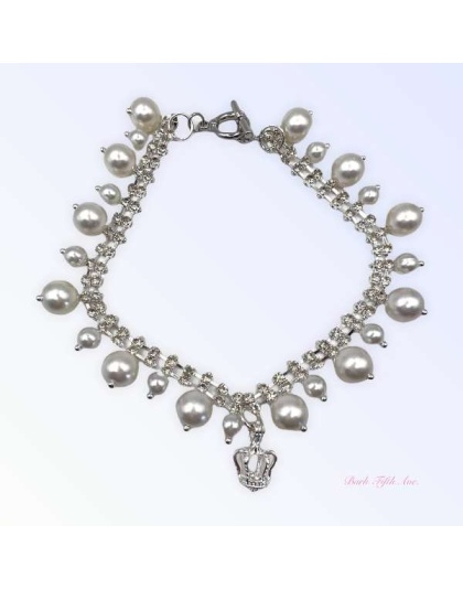 Rhinestone & Pearl Crown Necklace - 16"