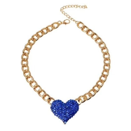 Blue - Rhinestone Heart Necklace