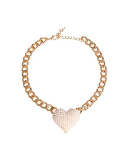 Pearl - Rhinestone Heart Necklace