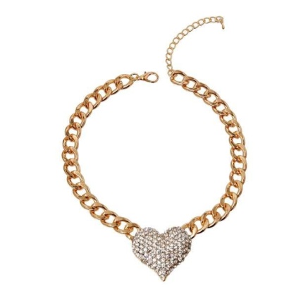 Silver - Rhinestone Heart Necklace