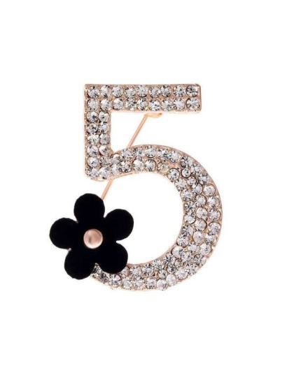 Black - Rhinestone no. 5 Flower Brooch