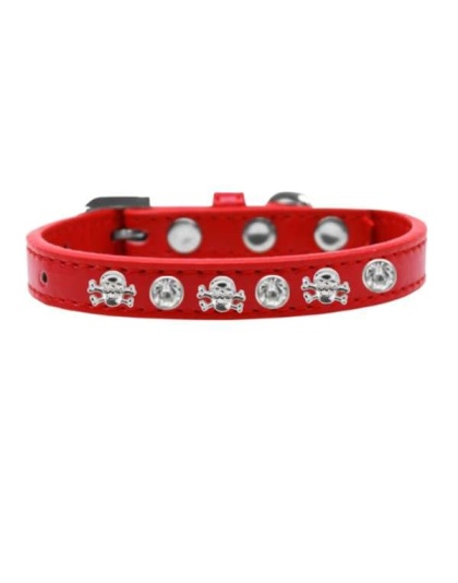 red - Skull Studded Collar - 10"