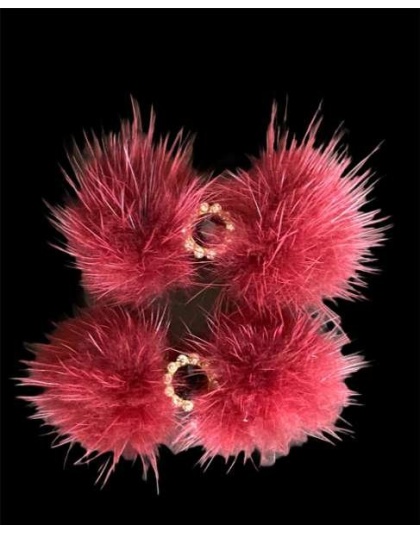 Burgundy - Snowflake Pom Pom Hair Barrettes