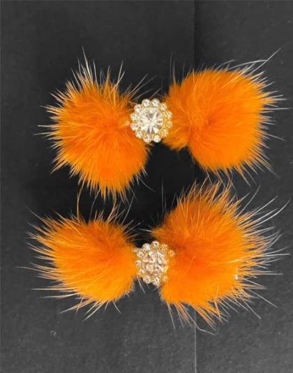 Orange - Snowflake Pom Pom Hair Barrettes