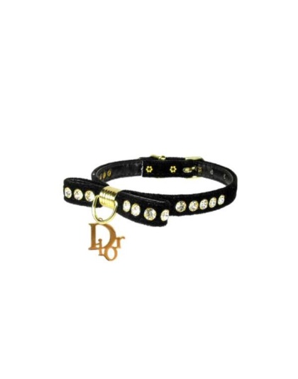 BLACK - Velvet Dior Charm Collar - 10"