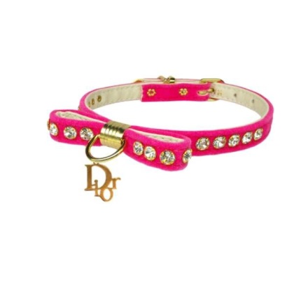 PINK - Velvet Dior Charm Collar - 10"