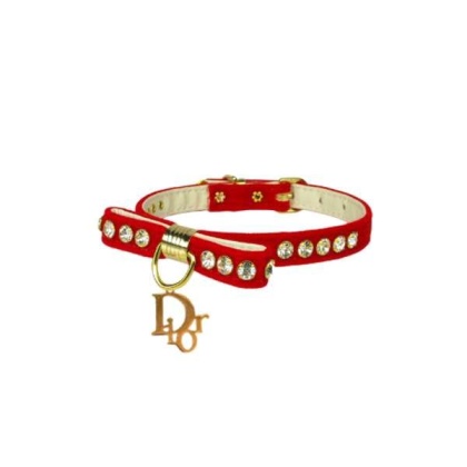 RED - Velvet Dior Charm Collar - 10"