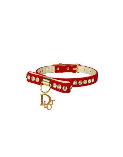 RED - Velvet Dior Charm Collar - 10"