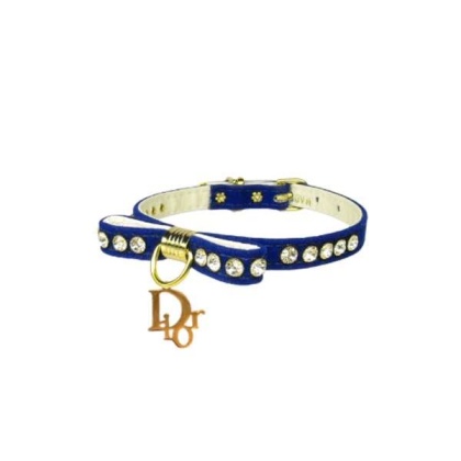 BLUE - Velvet Dior Charm Collar - 10"