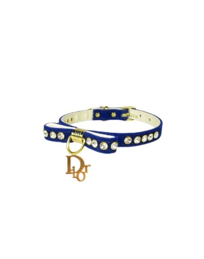 BLUE - Velvet Dior Charm Collar - 12"