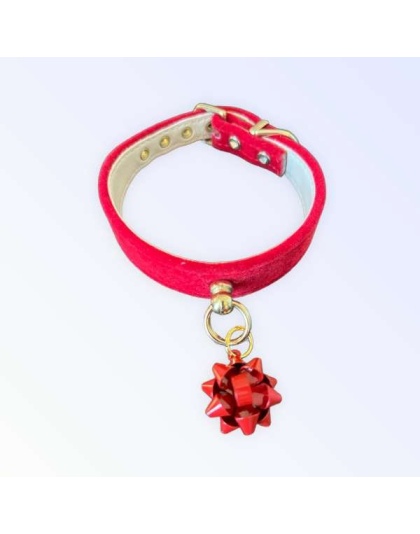 RED BOW - Velvet Gift Wrap Bow Collar - 10"