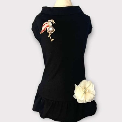 Elegant Flamingo Rhinestone and Pearl-Dog Dress - X Small