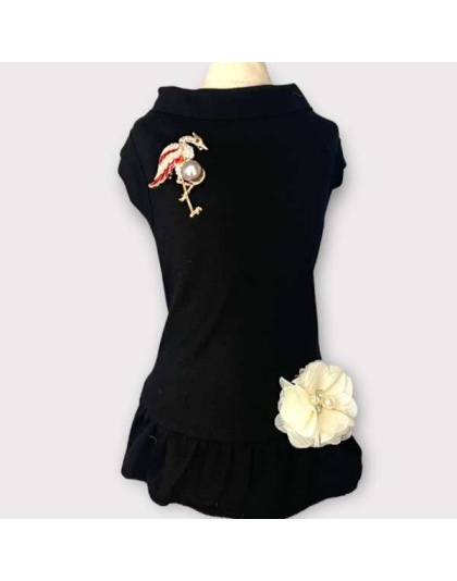 Elegant Flamingo Rhinestone and Pearl-Dog Dress - X Small