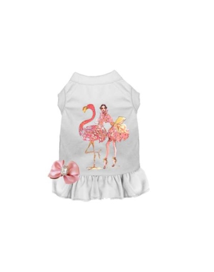 WHITE - Fancy Flamingo Dress - Medium