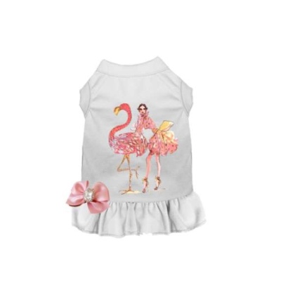 WHITE - Fancy Flamingo Dress - Large