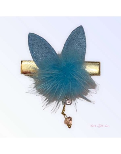 BLUE - Fuzzy Bunny Pom Pom Hair Barrette